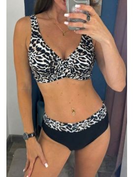 Купальник раздельный Swimwear (46-54) Лиф с принтом, мягкой чашкой и переплетом. Плавки с вставкой в цвет лифа.