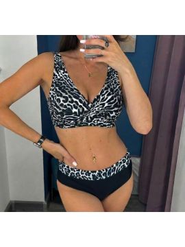 Купальник раздельный Swimwear (46-54) Лиф с принтом, мягкой чашкой и переплетом. Плавки с вставкой в цвет лифа.