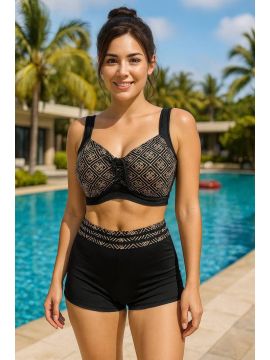 Купальник женский раздельный Swimwear (52-60) Лиф на шнуровке с принтом+шортики.Цвет в ассортименте.