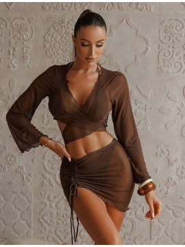 Купальник раздельный Swimwear (36-44) четверка, лиф шторки, плавки, юбочка, накидка.Цвет в ассортименте.